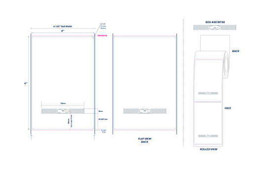 4" x 6" RFID Labels - Thermal Transfer, Perforated, EOS430 Chip, 3" Core, 8" OD - 1,000 Labels/Roll, Case of 4 Rolls (4,000 Labels)